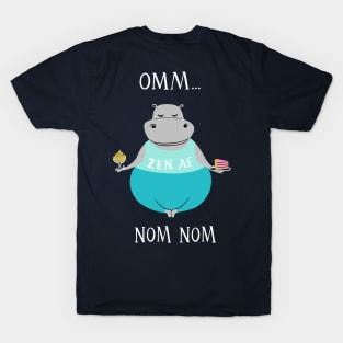 Omm... Nom Nom - cute funny yoga hippo T-Shirt